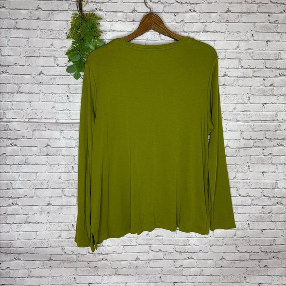 J. Jill Chartreuse Green Pima Cotton Crew Neck Long Sleeve Tee - Picture 5 of 5